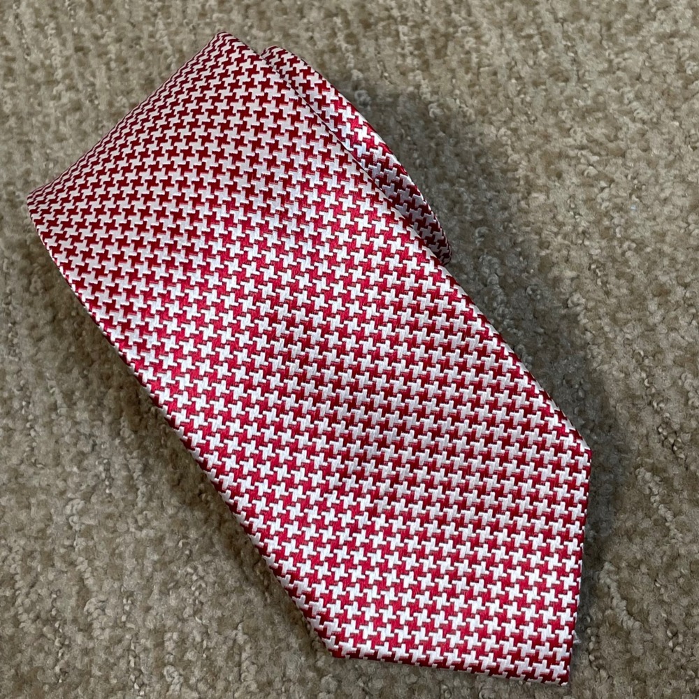 Charles Tyrwhitt Mens Silk Tie Red White Houndstooth Classic Business Holiday